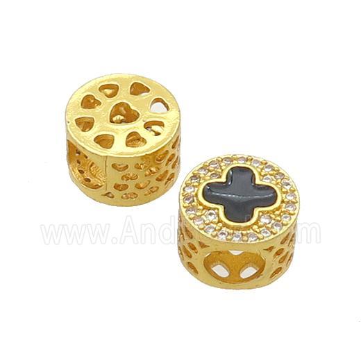 Copper Butter Beads Pave Zircon Black Enamel Cross Large Hole Gold Plated
