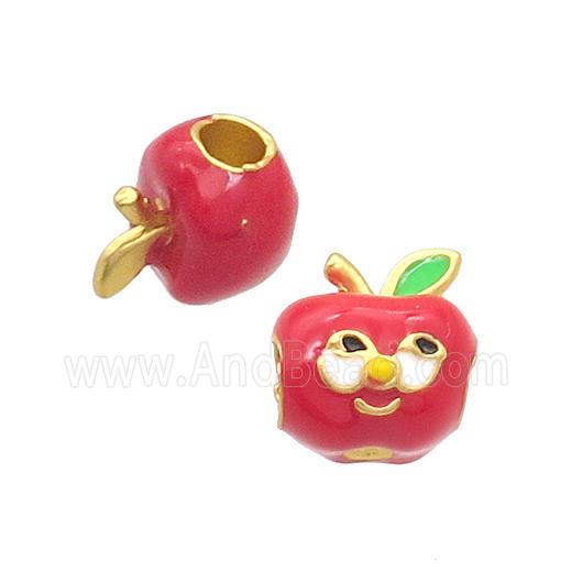 Alloy Apple Beads Red Enamel Large Hole Gold Plated