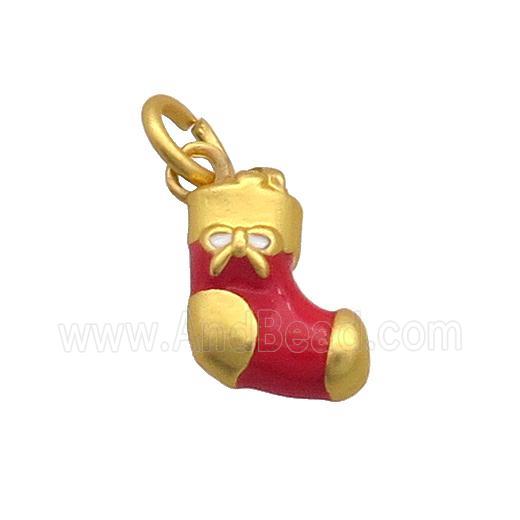 Christmas Stocking Charms Pendant Alloy Red Enamel Gold Plated