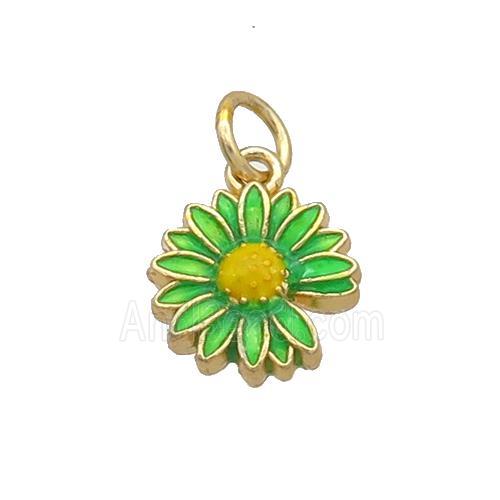 Alloy Sunflower Pendant Green Enamel Gold Plated