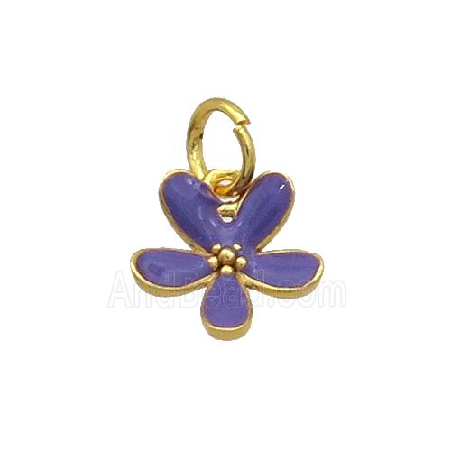 Copper Flower Pendant Purple Enamel Gold Plated