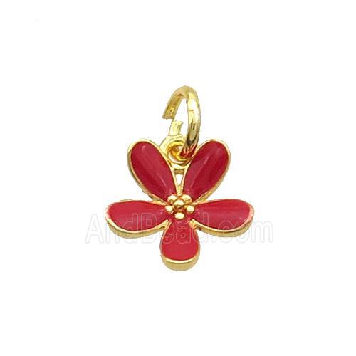 Copper Flower Pendant Red Enamel Gold Plated