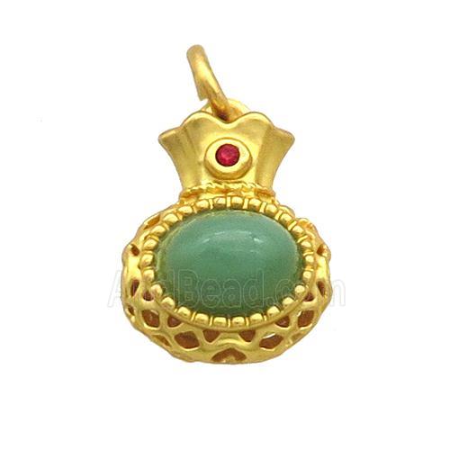 Copper Bottle Pendant Pave Green Jade Gold Plated