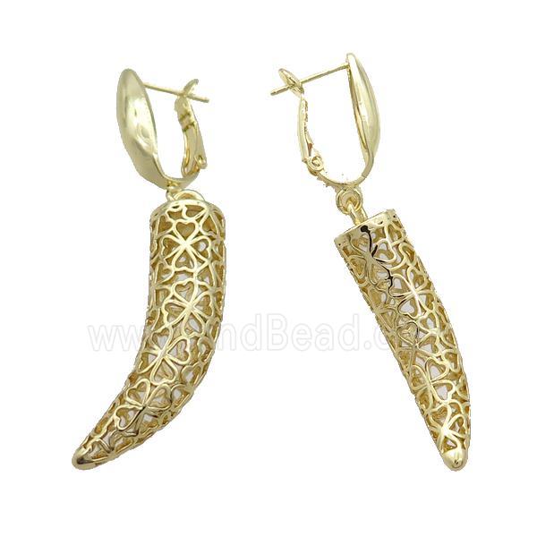 Copper Latchback Earring Horn Hollow Gold Plated