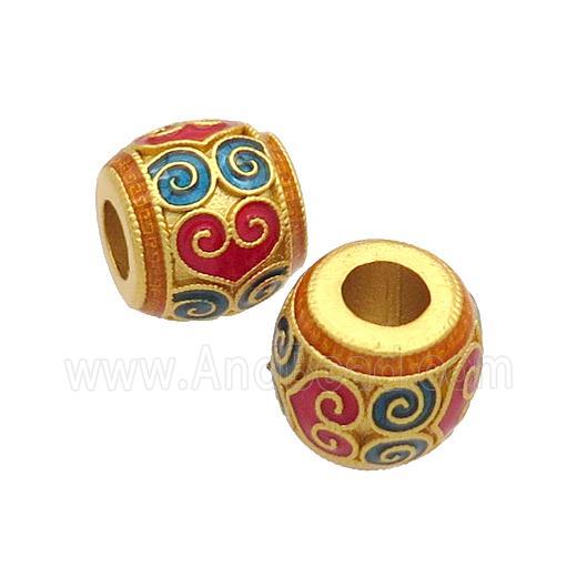 Copper Barrel Beads Multicolor Enamel Large Hole Unfade Gold Plated