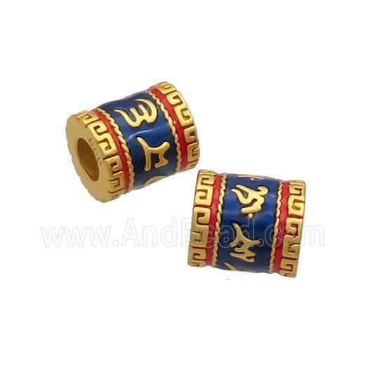 Copper Tube Beads Blue Enamel Buddhist Large Hole Unfade Gold Plated