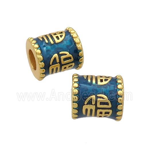 Copper Tube Beads Teal Enamel FU Large Hole Unfade Gold Plated
