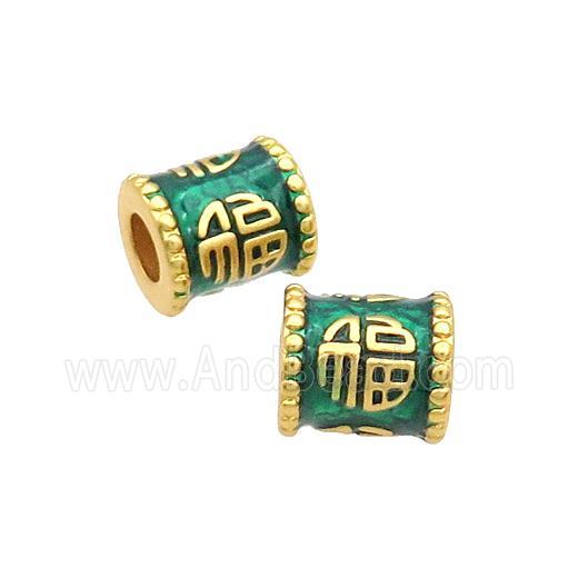 Copper Tube Beads Green Enamel FU Large Hole Unfade Gold Plated