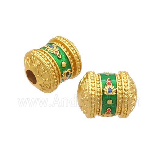 Copper Tube Beads Green Enamel Buddhist Large Hole Unfade Gold Plated