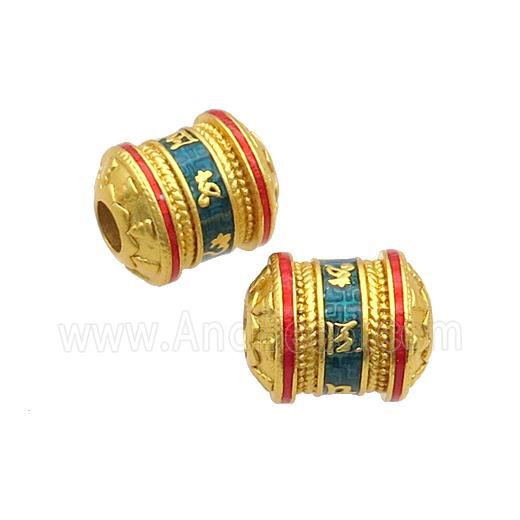 Copper Tube Beads Teal Enamel Buddhist Large Hole Unfade Gold Plated