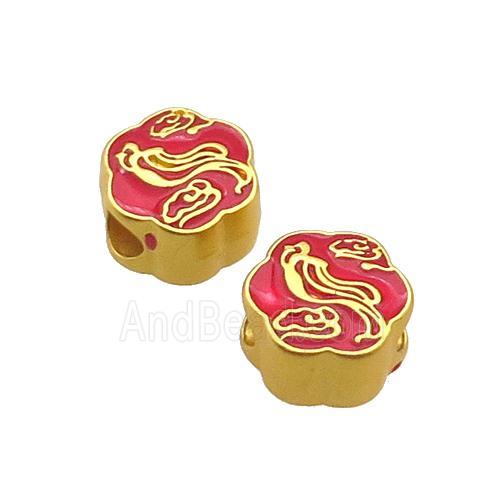 Copper Button Circle Beads Cloud Red Enamel Large Hole Unfade Gold Plated