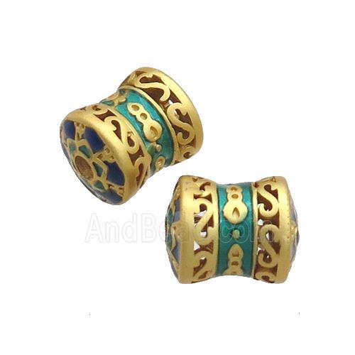 Copper Bamboo Beads Green Enamel Unfade Gold Plated