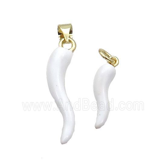 Copper Horn Pendant White Enamel Gold Plated