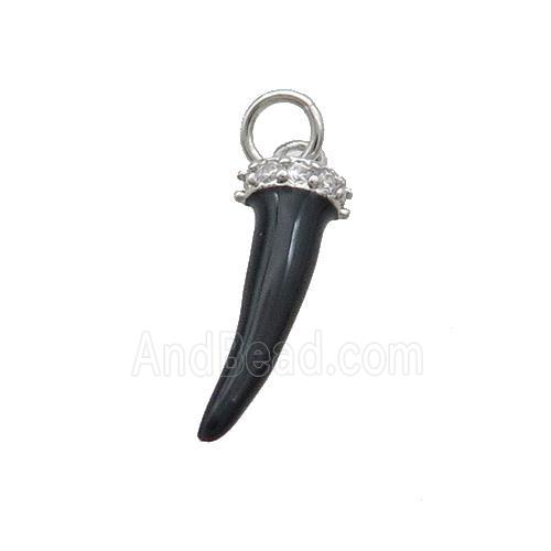 Copper Horn Pendant Black Enamel Platinum Plated