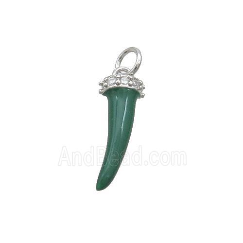 Copper Horn Pendant Green Enamel Platinum Plated