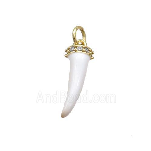 Copper Horn Pendant White Enamel Gold Plated