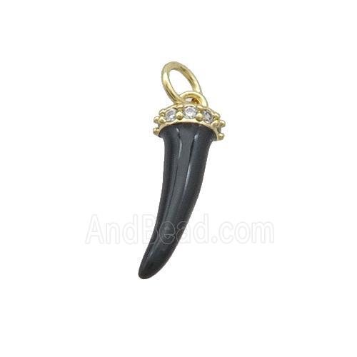 Copper Horn Pendant Black Enamel Gold Plated