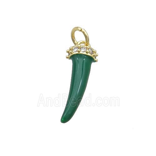 Copper Horn Pendant Green Enamel Gold Plated