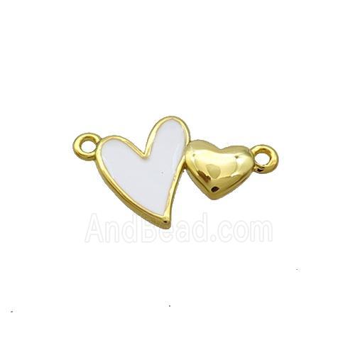 Copper Pendant White Enamel Double Heart Gold Plated