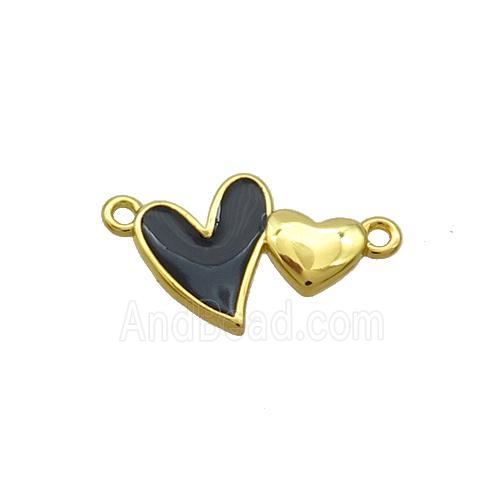 Copper Pendant Black Enamel Double Heart Gold Plated