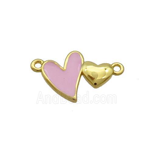 Copper Pendant Pink Enamel Double Heart Gold Plated