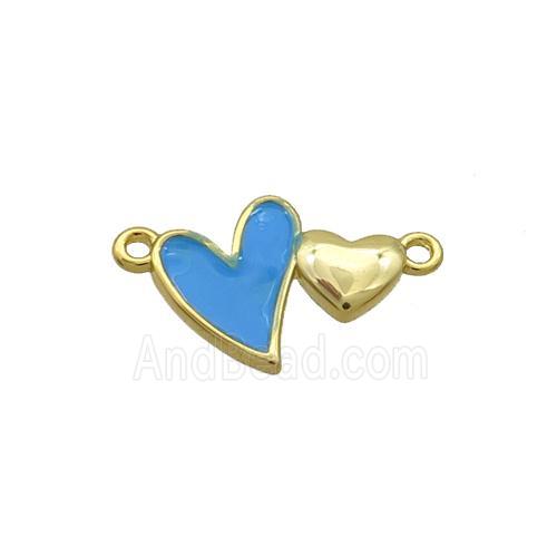 Copper Pendant Blue Enamel Double Heart Gold Plated