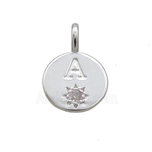 Copper Circle Pendant Pave Zircon A-letter Platinum Plated