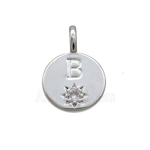 Copper Circle Pendant Pave Zircon B-letter Platinum Plated