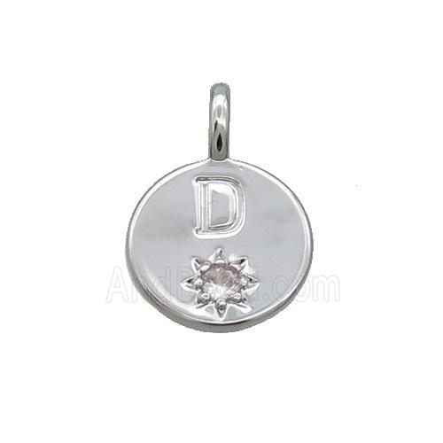 Copper Circle Pendant Pave Zircon D-letter Platinum Plated