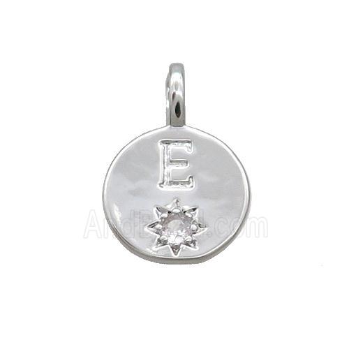 Copper Circle Pendant Pave Zircon E-letter Platinum Plated