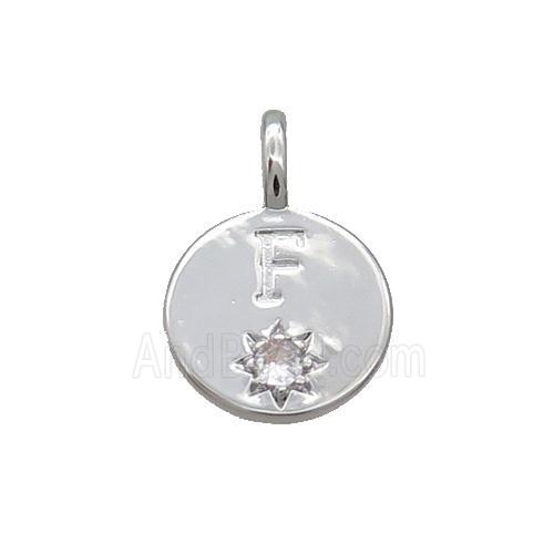 Copper Circle Pendant Pave Zircon F-letter Platinum Plated