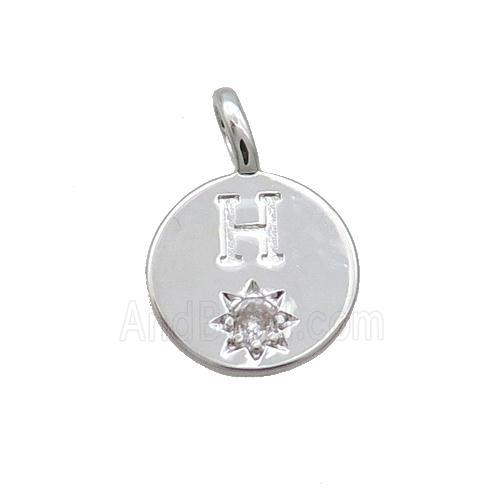 Copper Circle Pendant Pave Zircon H-letter Platinum Plated