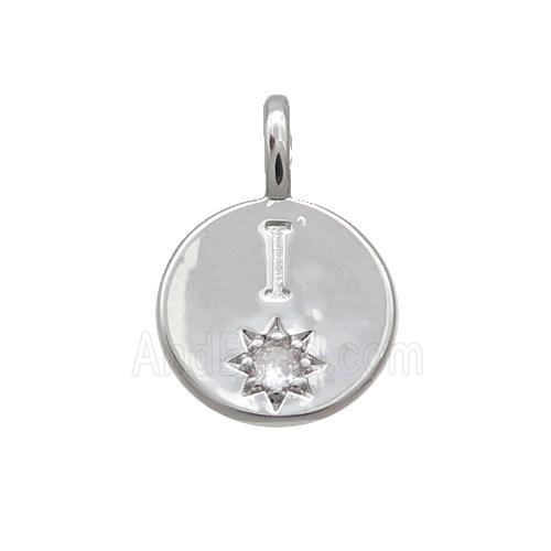 Copper Circle Pendant Pave Zircon I-letter Platinum Plated