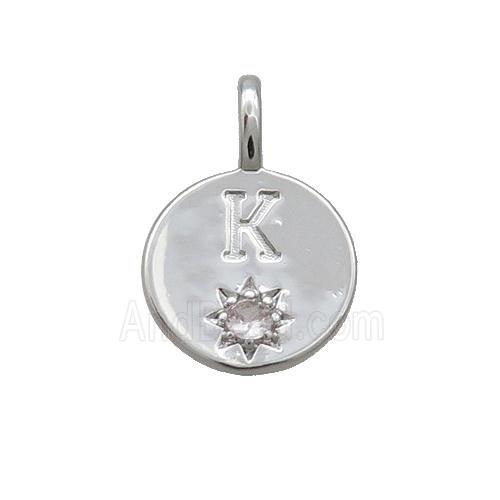 Copper Circle Pendant Pave Zircon K-letter Platinum Plated