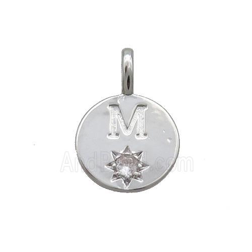 Copper Circle Pendant Pave Zircon M-letter Platinum Plated