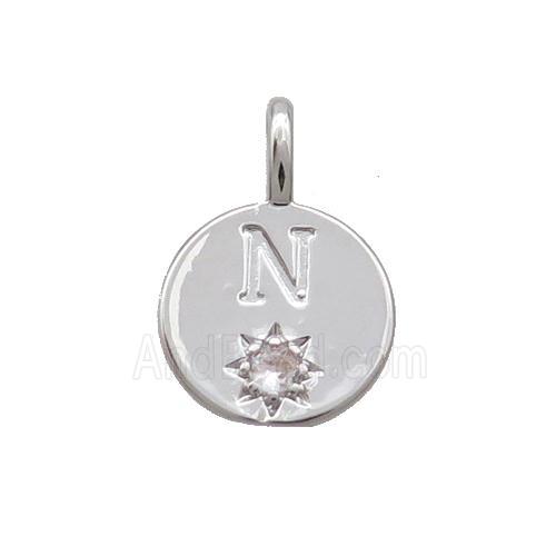 Copper Circle Pendant Pave Zircon N-letter Platinum Plated