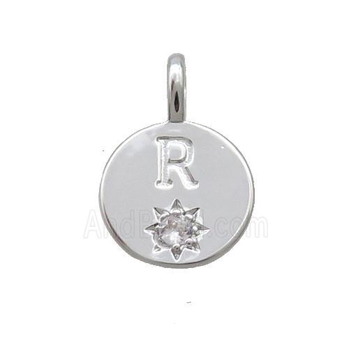 Copper Circle Pendant Pave Zircon R-letter Platinum Plated