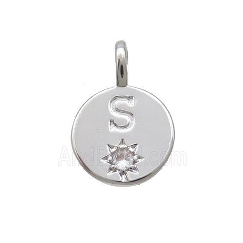 Copper Circle Pendant Pave Zircon S-letter Platinum Plated