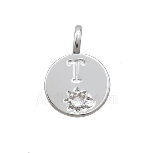 Copper Circle Pendant Pave Zircon T-letter Platinum Plated