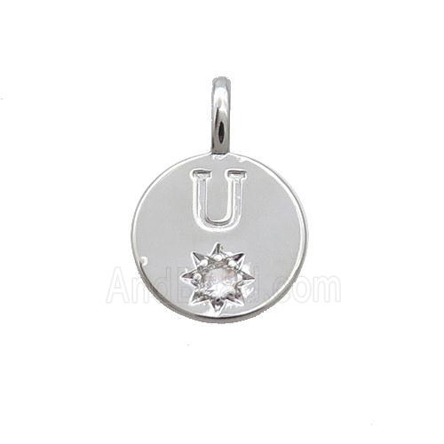 Copper Circle Pendant Pave Zircon U-letter Platinum Plated