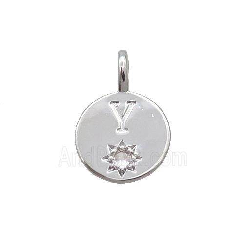 Copper Circle Pendant Pave Zircon Y-letter Platinum Plated