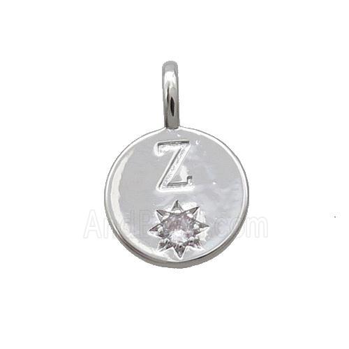 Copper Circle Pendant Pave Zircon Z-letter Platinum Plated