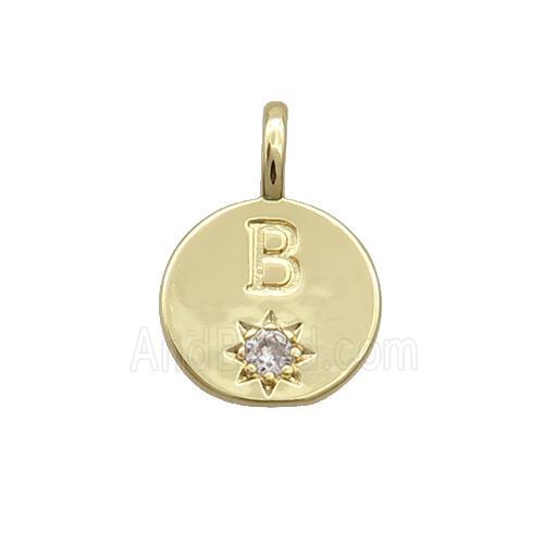 Copper Circle Pendant Pave Zircon B-letter Gold Plated