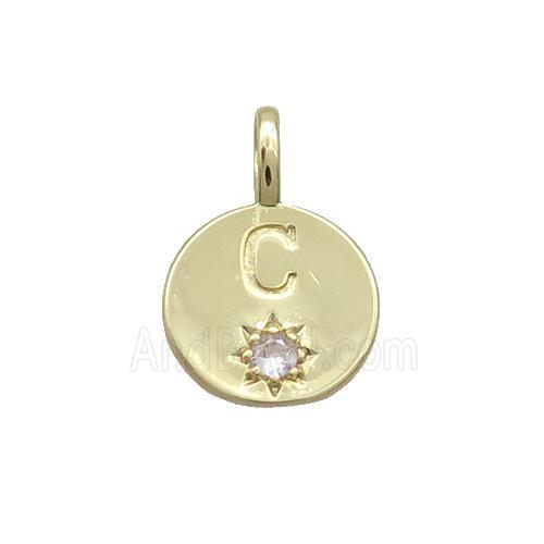 Copper Circle Pendant Pave Zircon C-letter Gold Plated