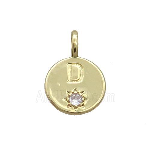 Copper Circle Pendant Pave Zircon D-letter Gold Plated