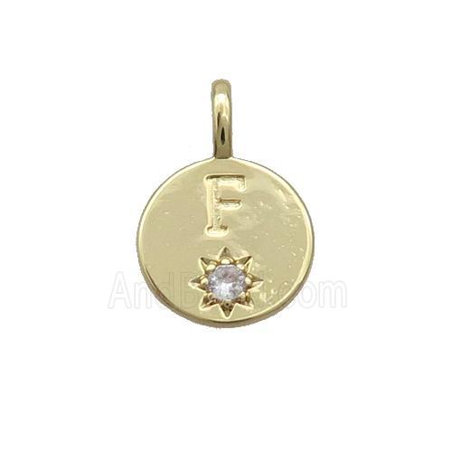 Copper Circle Pendant Pave Zircon F-letter Gold Plated