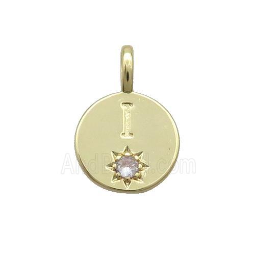 Copper Circle Pendant Pave Zircon I-letter Gold Plated