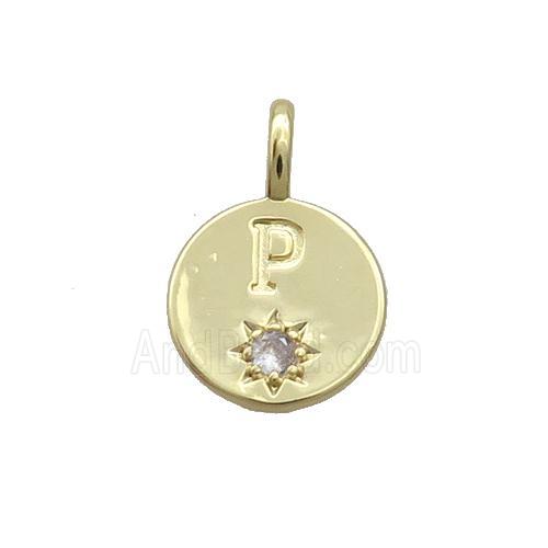 Copper Circle Pendant Pave Zircon P-letter Gold Plated