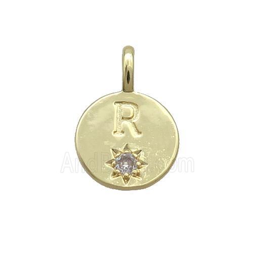 Copper Circle Pendant Pave Zircon R-letter Gold Plated
