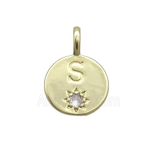 Copper Circle Pendant Pave Zircon S-letter Gold Plated
